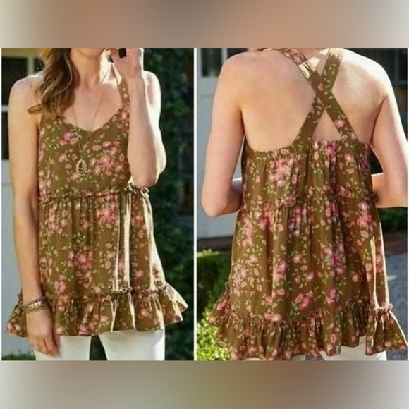 Matilda Jane “on a whim” Floral Tank Top - Brown and Pink size large NEW - Picture 1 of 3